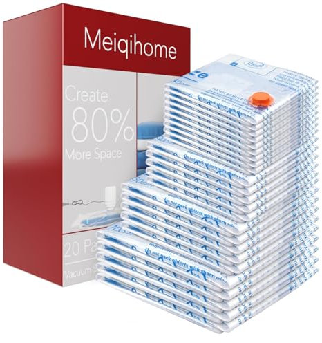 MEIQIHOME Lot de 20 Sacs Sous Vide pour Vêtements – 4J/4L/4M/4S/4 Roulables Réutilisables – Sacs de Compression Réutilisables pour Voyage et Maison