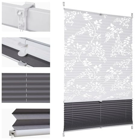Sekey Plissee Doppelplissee Day+Night Verdunkelung ohne Bohren verspannt Lichtschutz Klemmfix Lichtdurchlässig Ausbrenner-Muster 70x200cm Druck & Grau