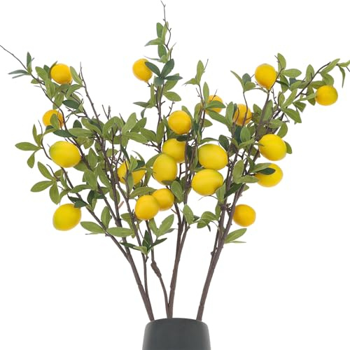 Woration 95 cm Künstliche Zitrone Frucht Zweigstellen Gefälschte Begrünung Dekoration für Haus Garten Patio Blume Arrangement Fotografie Requisiten 3Stück