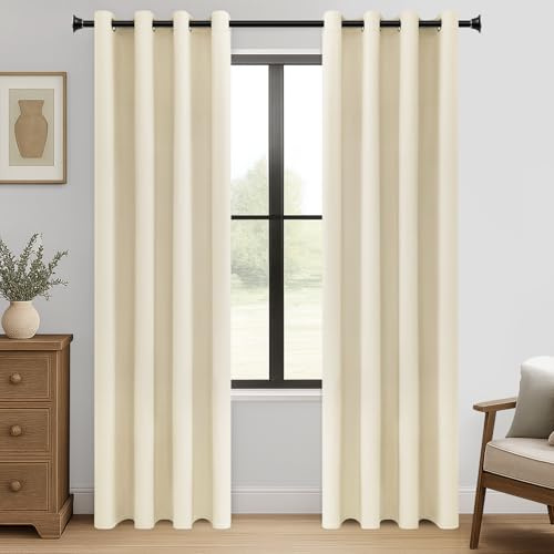 MRTREES Tenda Beige Coprente Tende Termiche Isolanti per Interni Tende Fonoassorbenti con Anelli Tende Oscuranti per Soggiorno Camera da Letto Salotto 2 Pezzi 140x215 CM