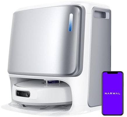 NARWAL Freo Z Ultra Saugroboter mit Wischfunktion, Doppel-KI-Ausweihen KI-adaptivem Heißwasserwaschen von Mopps und Trocknen, 12.000 Pa Saugkraft, Zero Tangling Bürste 2.0, Intelligente APP (Weiß​)