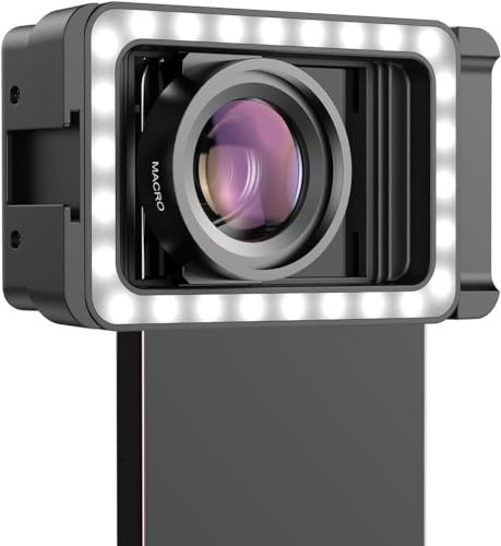 Handykamera-Objektiv 15X Telefon-Makroobjektiv mit LED-Fülllicht, 15X Makroobjektiv + 17-mm-Gewindeobjektivadapter für iPhone 15/15Pro/15Pro Max, Samsung, Android-Telefon