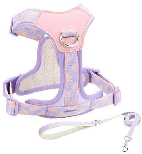 Flymind Medium Dog Harness and Leash Set, No Pull Dog Harness with 2 Leash Clips, Anti-Escape Easy Walk Puppy Harness, Adjustable Dog Vest Harness for Training Walking for Medium Dogs(Purple, M)