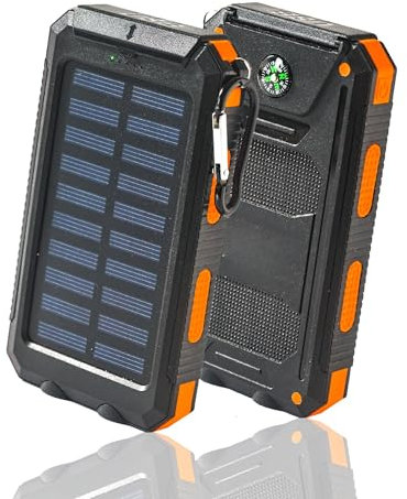 Power-Bank-Solar-Charger - 8000mAh Portable Charger,Solar Power Bank, Dual USB Port Built-in Led Flashlight and Compass for Cell Phone and Electronic Devices, Perfect for Camping Travel. (orange)
