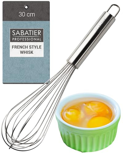 Professional Stainless Steel French Hand Whisk - Heavy Duty, Dishwasher Safe, Durable Balloon Whisk for Baking, Frothing, & Mixing - Easy to Clean, Great for Chefs & Home Cooks, Stainless Steel, 30cm