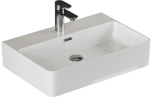 Aqua Bagno Keramik Waschbecken 60cm, Modernes Design für Bad & Gäste-WC, Aufsatzwaschbecken weiß