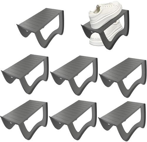 FIVMEN 10 Stück Schuhstapler PP Anti-rutsch Schuhschlitz Schuhregale Platzsparend Schuh Organizer Schuhaufbewahrung Doppelschicht Schuhorganizer Schrank, Grau