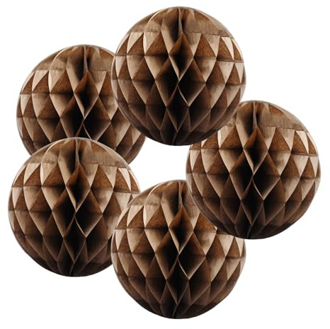 SrchJoy Honeycomb Paper Ball Party Decorations Pack of 5 Tissue Pom Poms Flower Ball Garland Birthday Baby Shower Wedding Party Decor (Coffee, 5 Pcs - 12 (30cm))