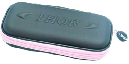 THOR-DARTS Schwarze Darttasche mit Reißverschlüssen, Dart Wallet mit erhabenem Thor-Schriftzug, Dartetui, Dart Case Black, Dartscase für 3 Darts (schwarz-rosa-Weiss)