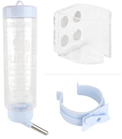 LUFEIS Hamster Water Bottle with Holder, 250ml Small Animal Water Dispenser with Magnetic Feeder Bracket for Hamsters, Hedgehogs, Gerbils, Squirrels, Rabbits and other Small Pets (Blue, One Size)