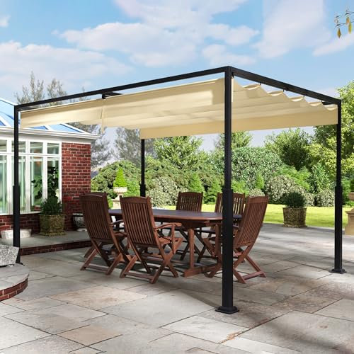 PEILU 3 x 4 m di pergola, robusto telaio in metallo, gazebo da giardino con tetto apribile e protezione solare, tenda da sole retrattile per giardino, terrazza e balcone (beige)