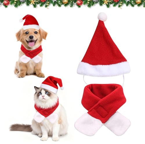 2 Pezzi Costume Natalizio per Gatti Cani,Costume Animali Natale,Costumi di Natale per Gatti,Vestito Cane NIatale,per Taglia Piccola Gatto Cane.