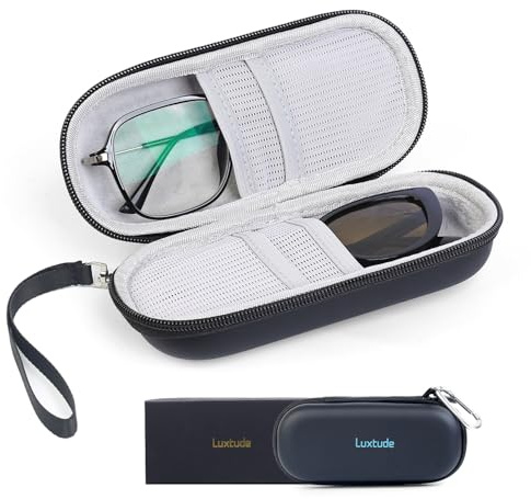 Luxtude Double Glasses Case Hard Shell, Double Eyeglass Case Sunglasses Cases, Travel Sunglasses Organizer Storage for Women Men, Black