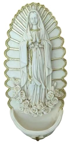 Fuente de Agua bendita, Soporte de Agua bendita de Resina de 7.5 Pulgadas, decoración Colgante de Pared para la Entrada de la Iglesia de la casa decoración Religiosa