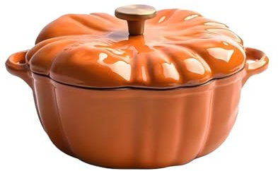 Casserole citrouille, cocotte en fonte émaillée en forme de citrouille mignonne avec couvercle, marmite profonde antiadhésive pour four, micro-ondes, cuisinière à induction