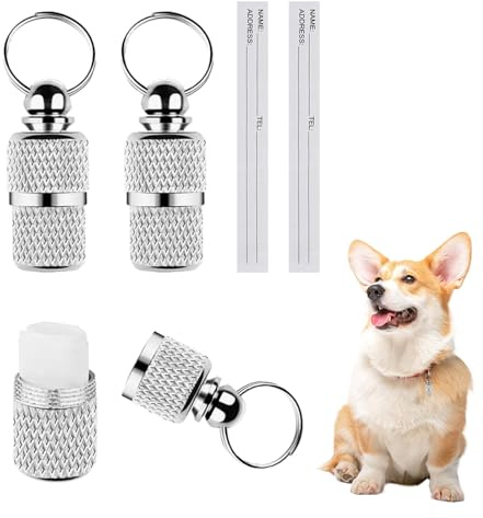 3 Pcs Personalised Stainless Pet ID Tags Barrel,Tag Barrel Tube with Address Name Label,Stainless Steel Anti Lost Dog Cat ID Tag Address Name Label for Cat Dog Puppy Collar(Silver)