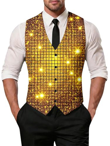 Dräktväst herr 70-tals 80-tals outfit paljetter väst disco outfit hip hop hippie party glitter väst kostymer karneval kostym väst discokula nattklubb musikfestival kläder