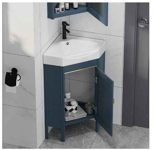 IUokLU Mueble De Baño De Esquina para Espacios Pequeños con Lavabo De Cerámica - Lavabo De Pie(Azul-47X80Cm)