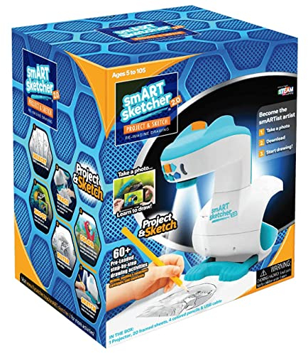 SMART SKETCHER PROJECTOR 2.0 creative toy with USB cable or adaptor - sounds & lights 60+ art sketching projects with photo upload STEAM learning toy