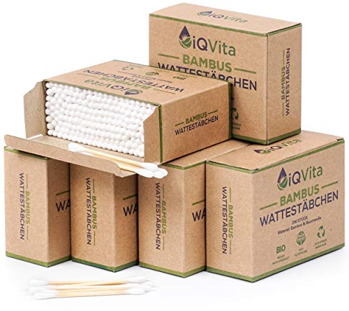 1200 Bambus Wattestäbchen (6 x 200 Stück) – 100% Plastikfrei, Biologisch Abbaubar, Vegan & Nachhaltig – Reines Naturprodukt