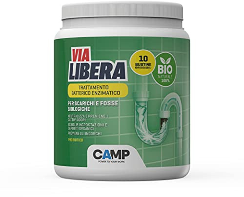Camp Via Libera Bio In Bustine Idrosolubili, Trattamento Batterico Enzimatico Per Scarichi E Fosse Biologiche, 10 Bustine - 500 g