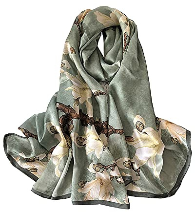 ANDANTINO Longue écharpe 100% soie de mûrier pour femme - Grand châle/foulard pour le cou - Bandeau oblong pour cheveux avec emballage cadeau, vert pâle, Large