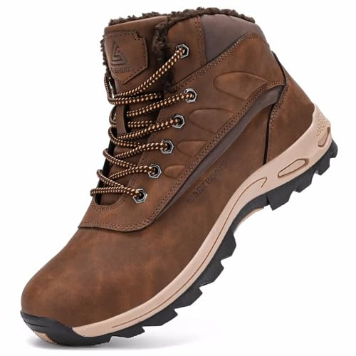 CYKYGGO Stivali Invernali Uomo Caldo Scarpe da Neve Caldo Impermeabile Antiscivolo Scarponcino Trekking Marrone 43
