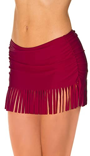 Aquarti Damen Bikinihose mit Rock Seitliche Raffung, Farbe: Dunkelrot, Größe: 36