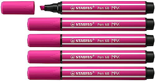 Stabilo Pen 68 MAX - Pennarello Premium a tratto doppio (1 + 5 mm) - Confezione da 5 - Rosa Scuro