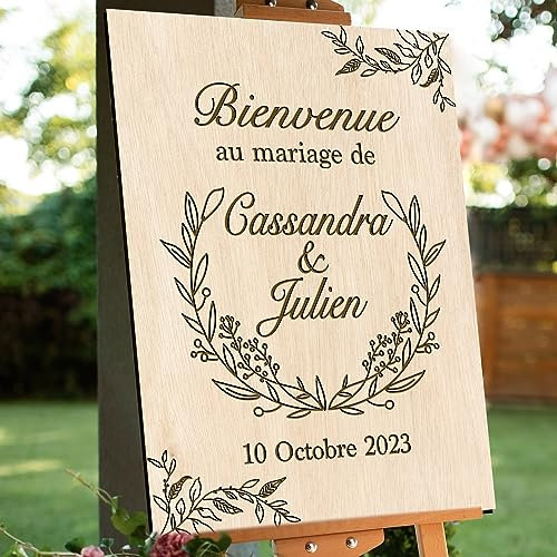 Panneau de mariage personnalisé en bois, bienvenue au mariage de, rectangle vertical, portrait, accueil cérémonie, mariage champêtre, fête, 30x40cm