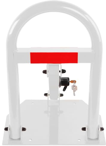 Verda Parkplatzsperre Parkplatzbügel klappbar, aus Stahl Parkpfosten Sperrbügel Parkplatzblockierer, weiß, 2 Schlüssel SN1809