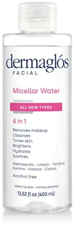 Dermaglos Micellar Water for All Skin Types Even Sensitive | All In 1 Hydrating Facial Cleanser & Makeup Remover, Brightening, Soothing, Gentle Face Toner | Alcohol-Free Formula | 13.52 Fl Oz