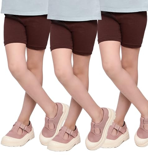 hi!mom 3 Pack Girls Cycling Shorts - Safety Comfy Cotton Basic Non See Through Girl Short Leggings Kids - School Dance Sport Bike Summer Shorts Knee Length, Brown 12 Years