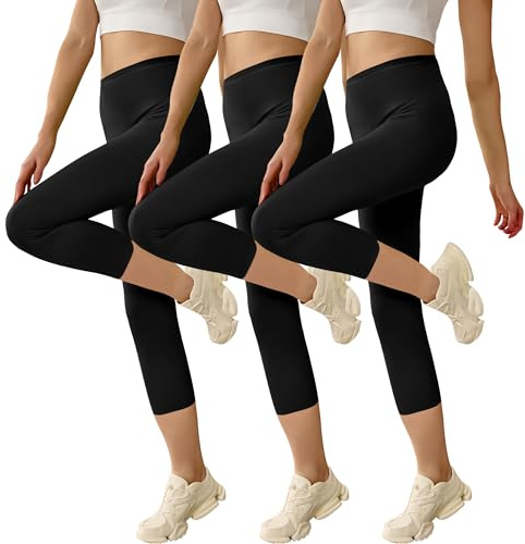 Geyuwoz Damleggings 3/4 Korta Höftröjor Höga Midja Capri Leggings Opak Korsettbyxor Kvinnor Sport Cykelshorts Yoga Fitness, S