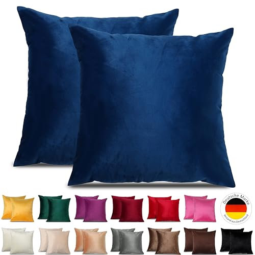 Emilie-Textil 2er Set SAMT Kissenbezug, Decorative Kissenhülle, Sofakissenbezug mit Verstecktem Reißverschluss, 14, Größen 40X40 / 45X45 / 50X50cm (2, Dunkelblau, 45X45)
