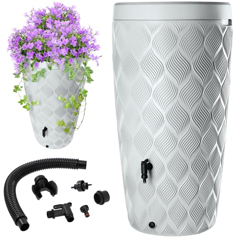 KADAX Serbatoio per acqua piovana con vaso integrato nel coperchio, 240 l, in plastica, serbatoio per acqua piovana con rubinetto, serbatoio antigelo (grigio chiaro)