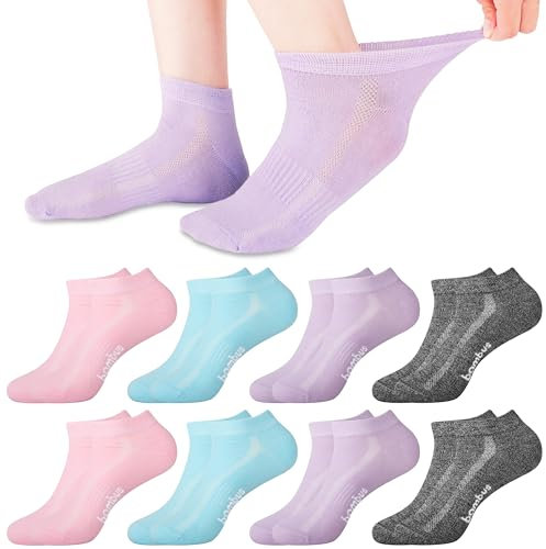 Jeasona 8 Pairs Bamboo Socks Women 6-9 Multicolor Trainer Socks Extra Wide Soft Top Ankle Length Women Bamboo Ladies Summer for Diabetic Swollen Feet