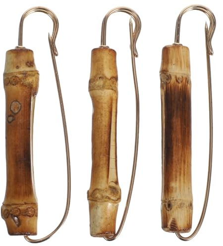 OATIPHO Broches De Bambú Vintage Juego 3pcs, Imperdibles Ligeros para Sujetar SuéTer, Chal, Bolso, Cierre Seguro Sin DañAr Tela, Regalo Mujer Y Hombre