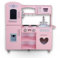 Rijoka Kinderküche aus Holz - Rosa mit Herz - Spielküche mit Mikrowelle, Herd, Spüle - 85x33x89cm