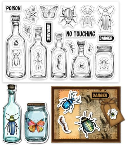 GLOBLELAND Silikon Stempel Insekten Proben Silikonstempel Glasflaschen Stempel Schmetterling Käfer Clear Stamps für für Kartenherstellung DIY Geschenk Scrapbooking