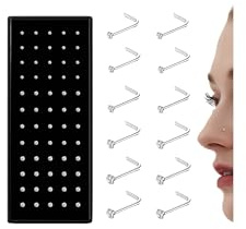 Diamday 60pcs Nose Studs Nose Rings Piercing Pin Body Jewelry 20G for Women Men Surgical Steel L Shaped Nose Rings Pack Small Tiny Tragus Stud Nose Jewelry Flat Back 1.5mm 2mm 2.5mm