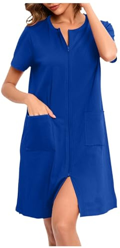 KBOPLEMQ Chemise de nuit pour femme avec fermeture éclair - Couleur unie - Contrôle du ventre - Robe de nuit avec poches - Vêtement de détente - Peignoir doux - Robe de grossesse - Robe d'allaitement