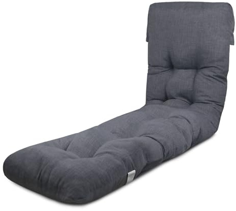 TIENDA EURASIA - Cojin Tumbona Exterior | 50% Algodón y 50% Poliéster | 180x50x12 cm | Material de la Funda Tela de Loneta | con Capucha de Fácil Sujeción | Cojín Acolchado (Gris Claro)