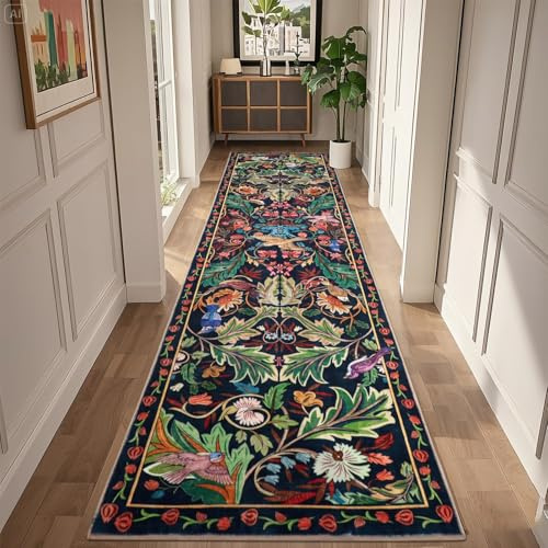 TUKDAK Runner Rug for Hallway 60×240 cm,Dark Blue Bird Washable Carpet for Kitchen with Non Slip Backing,Soft Low Pile Long Entryway Rug,Boho Animal Bedroom Floor Mat for Entrance Living Room Laundry