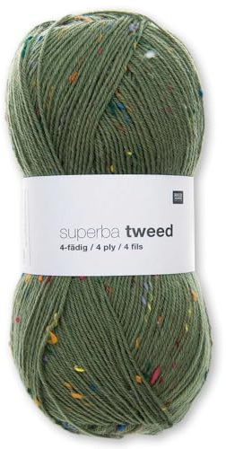 Frida's Wollhaus Rico Design Superba Tweed - Filato per calze, 100 g, 4 fili, per lavorare a maglia, 8 colori (005, oliva)