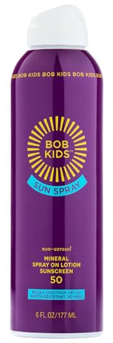 BOB KIDS SPF 50 Sun Spray, Mineral Sunscreen, Non Aerosol Continuous Spray, Water Resistant, Reef Friendly, 6 oz