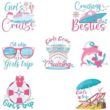 Girls Trip Cruise Door Magnets - 7 Pcs Magnet Cruise Ship Door Decorations Magnetic Ship Cabin Anchor Dolphin For Girl Stateroom Decor Refrigerator Cruise Accessories Carnival Party