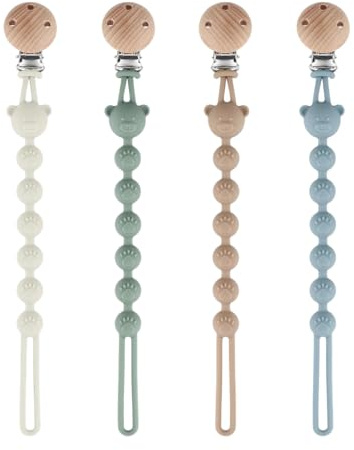 Confezione da 4 portaciuccio in silicone per neonati,portaciuccio personalizzato per bambini e bambine (blu + verde + bianco + kaki)