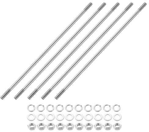 QUARKZMAN 5 piezas Pernos Prisioneros M6x220mm Varillas Roscadas Dobles | Perno Prisionero, Acero Inoxidable 304, con Tuercas y Arandelas Planas & de Seguridad