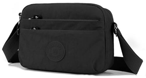 Kommodum - Borsa Tracolla Donna Borsetta Tracolla Sportiva Casual Borsa leggera a Spalla Multitasche Crossbody Bag in Nylon Impermeabile KM33 (NERO)
